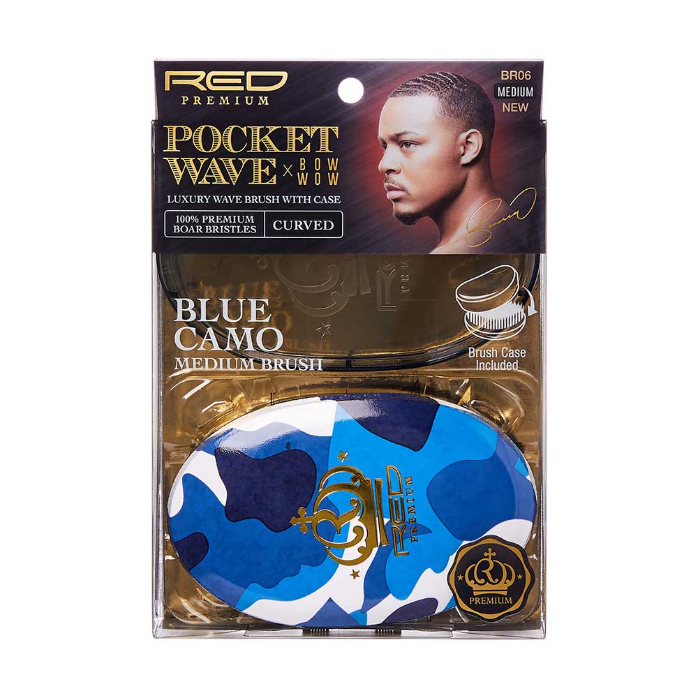 RED by KISS BOW WOW X Pocket Wave Medium Boar Brush with Case – Blue Camo product image