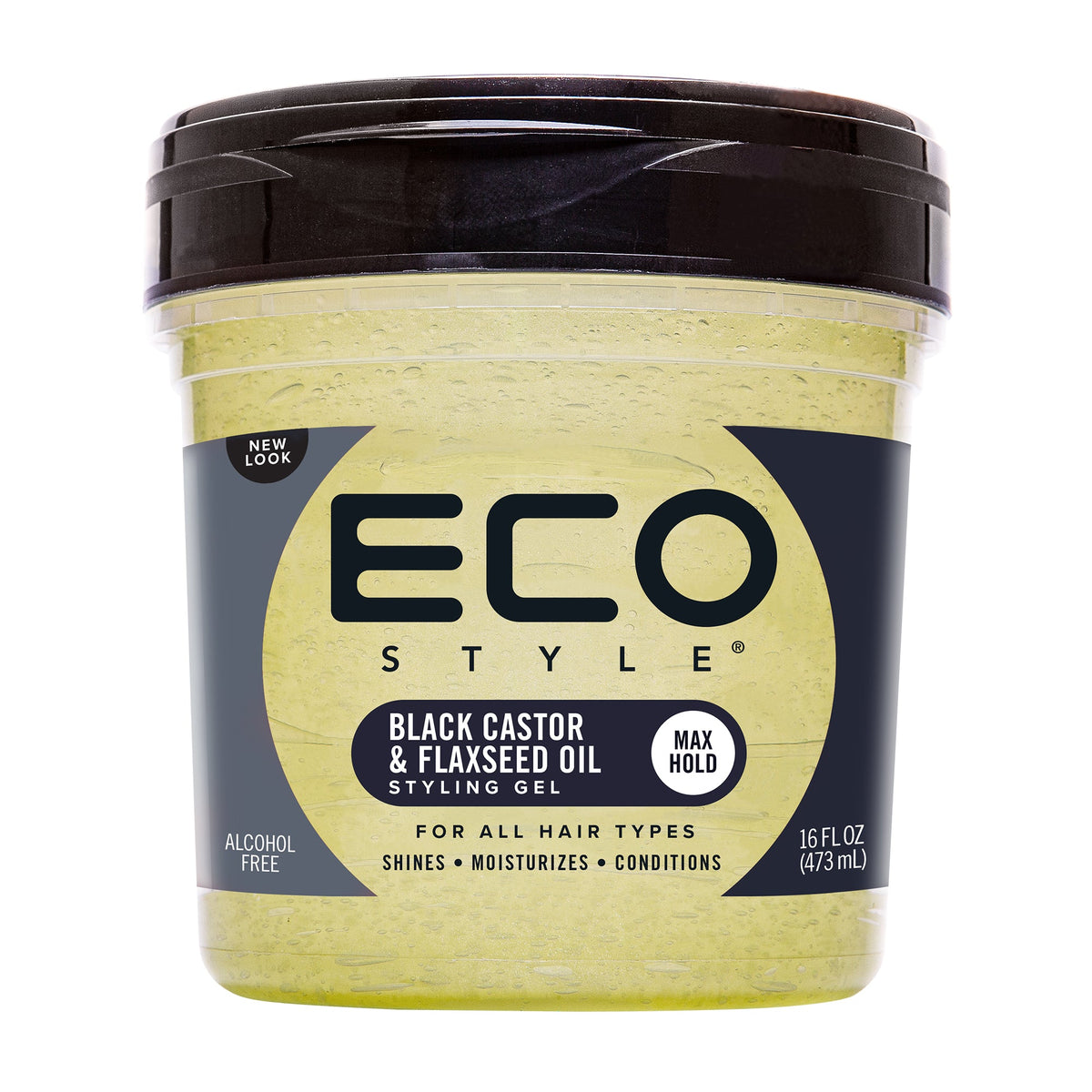 ECO Style Black Castor and Flaxseed Oil Styling Gel 16 oz jar on white background