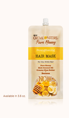 Crème of Nature Pure Honey Strengthening Hair Mask Banana 3.8 oz pouch on white background