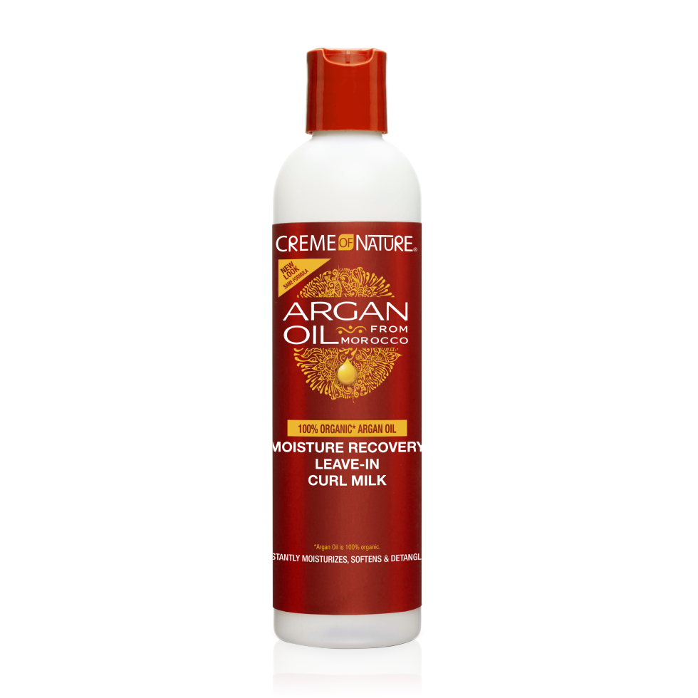 Crème of Nature Argan Oil Moisture Recovery Leave-In Curl Milk 8 oz bottle on white background