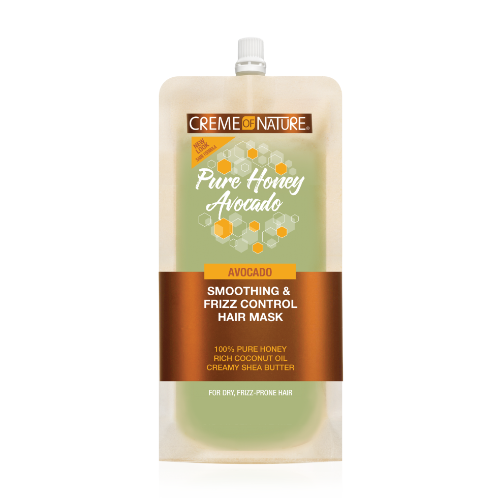 Crème of Nature Pure Honey Smoothing and Frizz Control Hair Mask Avocado 3.8 oz pouch on white background