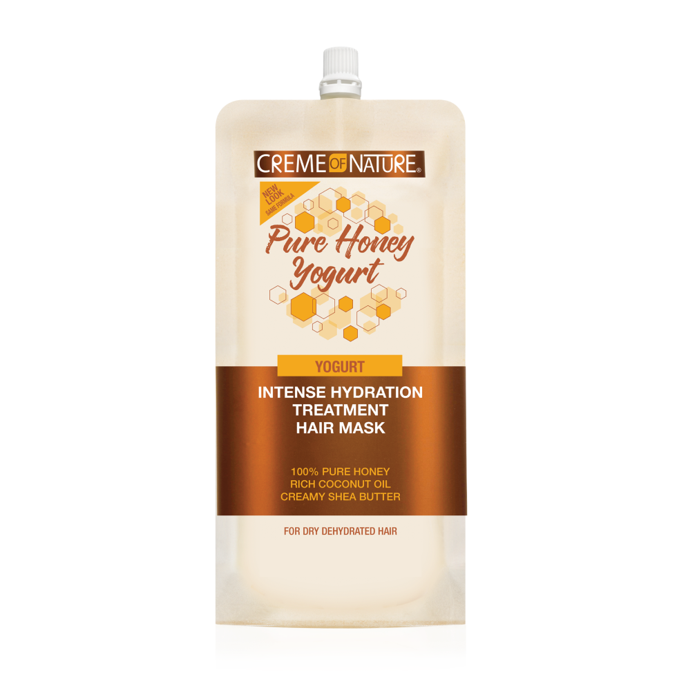 Crème of Nature Pure Honey Intense Hydration Hair Mask Yogurt 3.8 oz pouch on white background