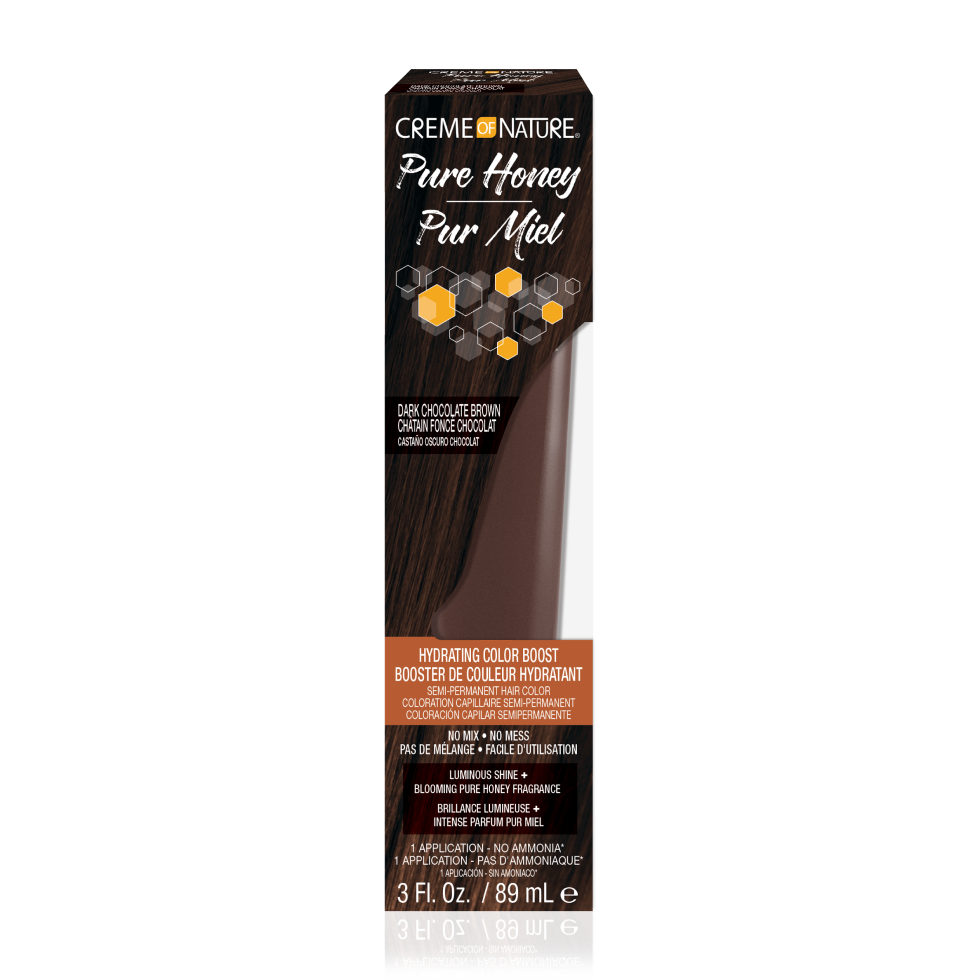 Crème of Nature Pure Honey Hydrating Color Boost Semi-Permanent Hair Color in Dark Chocolate Brown on white background