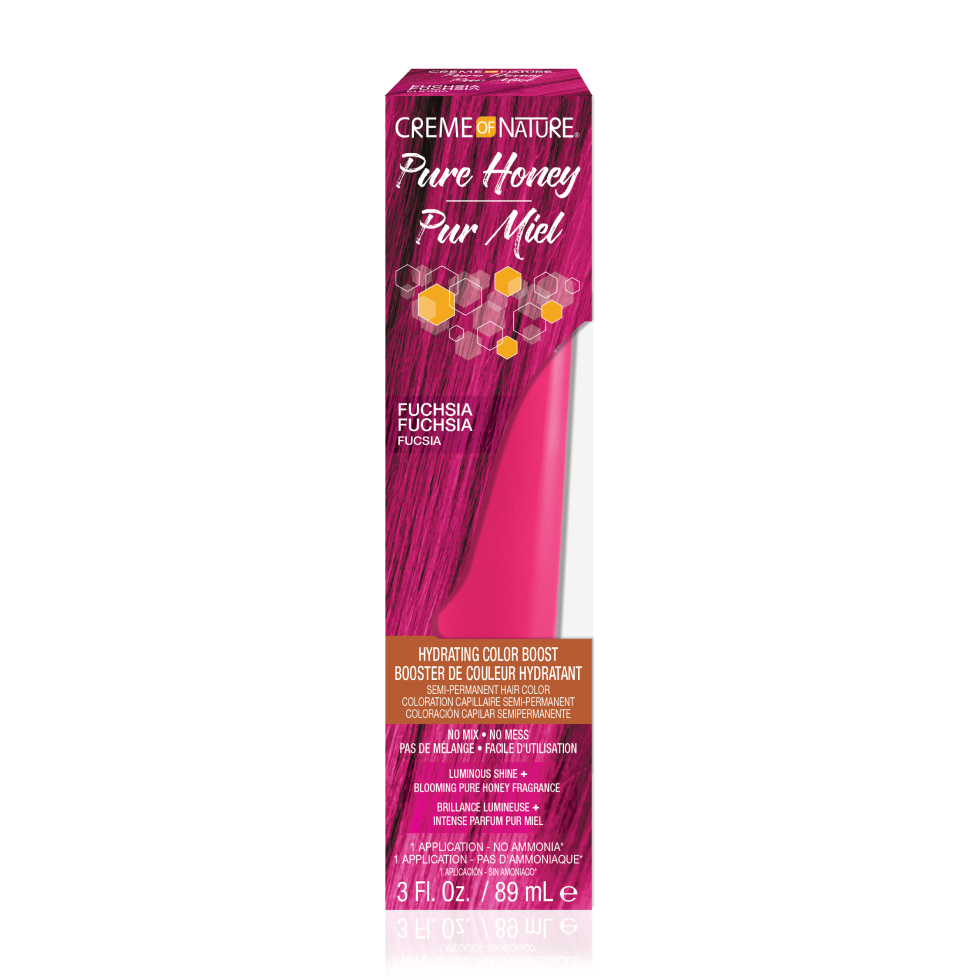 Crème of Nature Pure Honey Hydrating Color Boost Semi-Permanent Hair Color in Fuchsia on white background