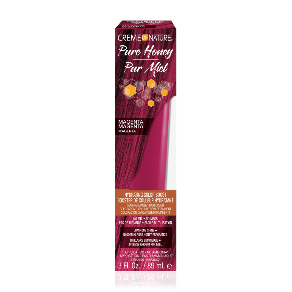 Crème of Nature Pure Honey Hydrating Color Boost Semi-Permanent Hair Color in Magenta on white background
