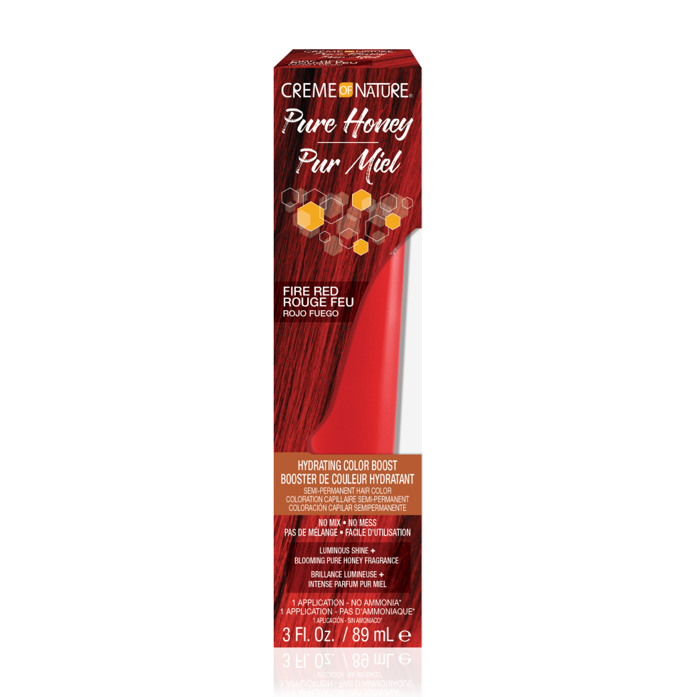 Crème of Nature Pure Honey Hydrating Color Boost Semi-Permanent Hair Color in Fire Red on white background