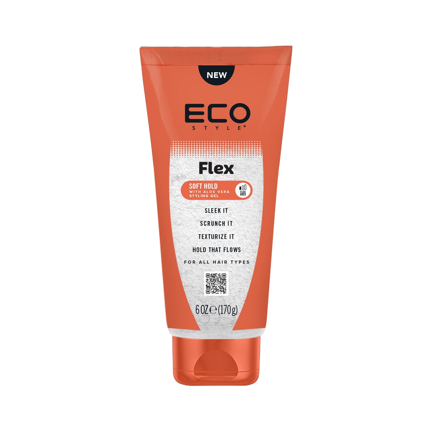 ECO Style Flex Soft Hold Styling Gel with Aloe 6 oz tube on white background