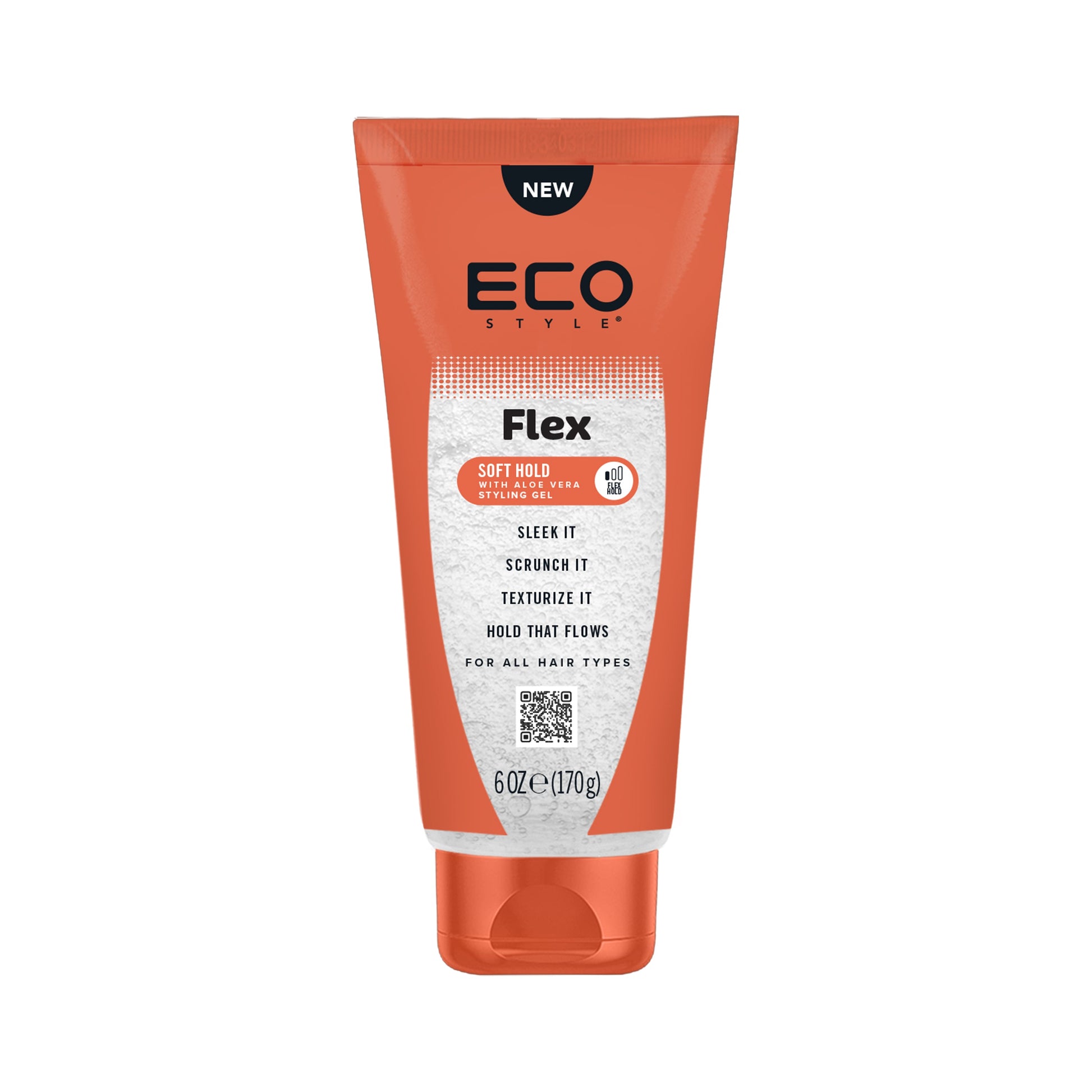 ECO Style Flex Soft Hold Styling Gel with Aloe 6 oz tube on white background