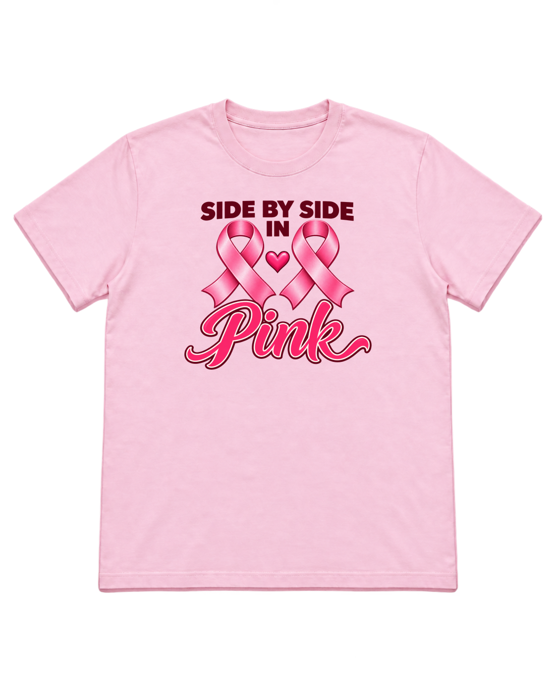 Digital mockup of Side By Side In Pink pink-ribbon design on a light-pink T-shirt