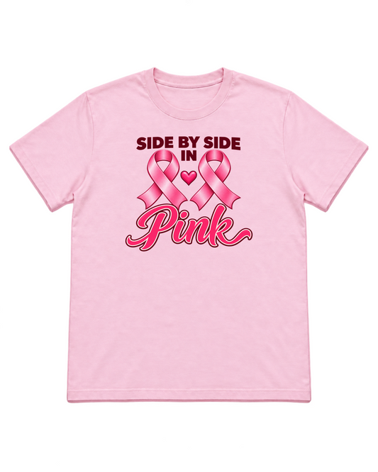 Digital mockup of Side By Side In Pink pink-ribbon design on a light-pink T-shirt