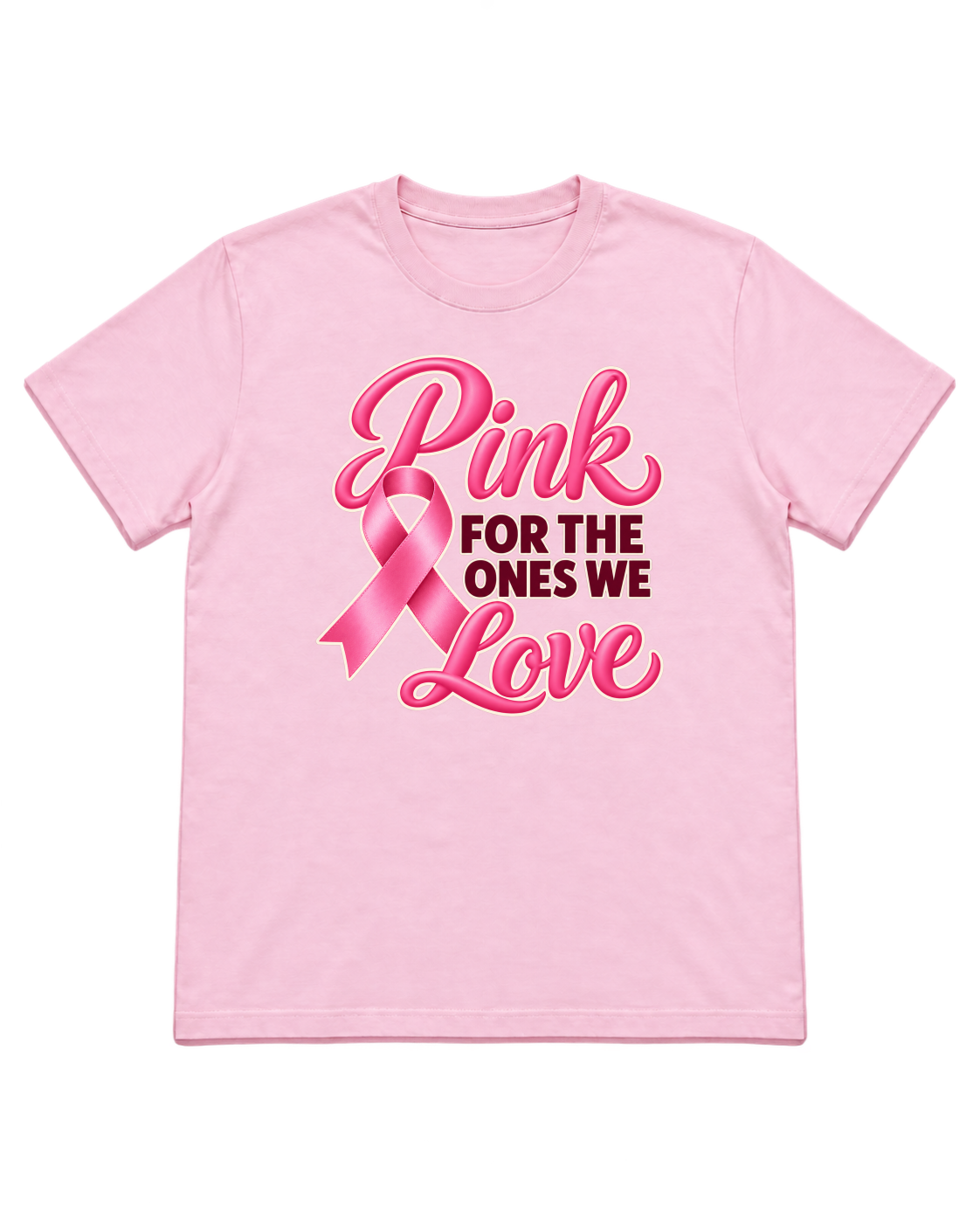 Digital mockup of Pink For The Ones We Love on a Light Pink finished graphic shirt