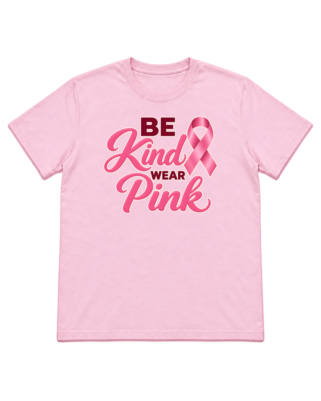 Digital mockup of Be Kind Wear Pink on a Light Pink finished graphic shirt