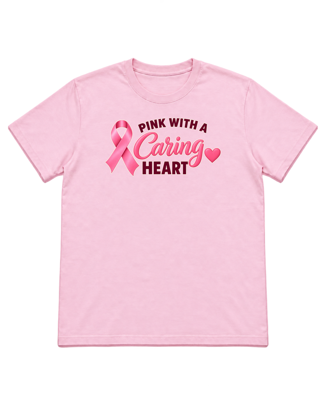 Digital mockup of Pink With A Caring Heart on a Light Pink finished graphic shirt