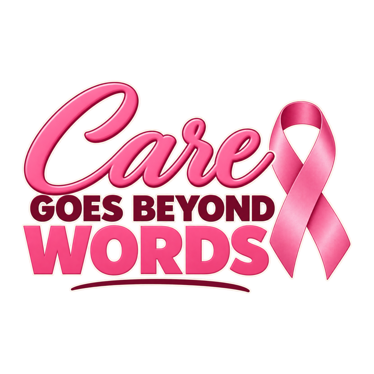 Care Goes Beyond Words physical DTF transfer artwork preview; shirt not included