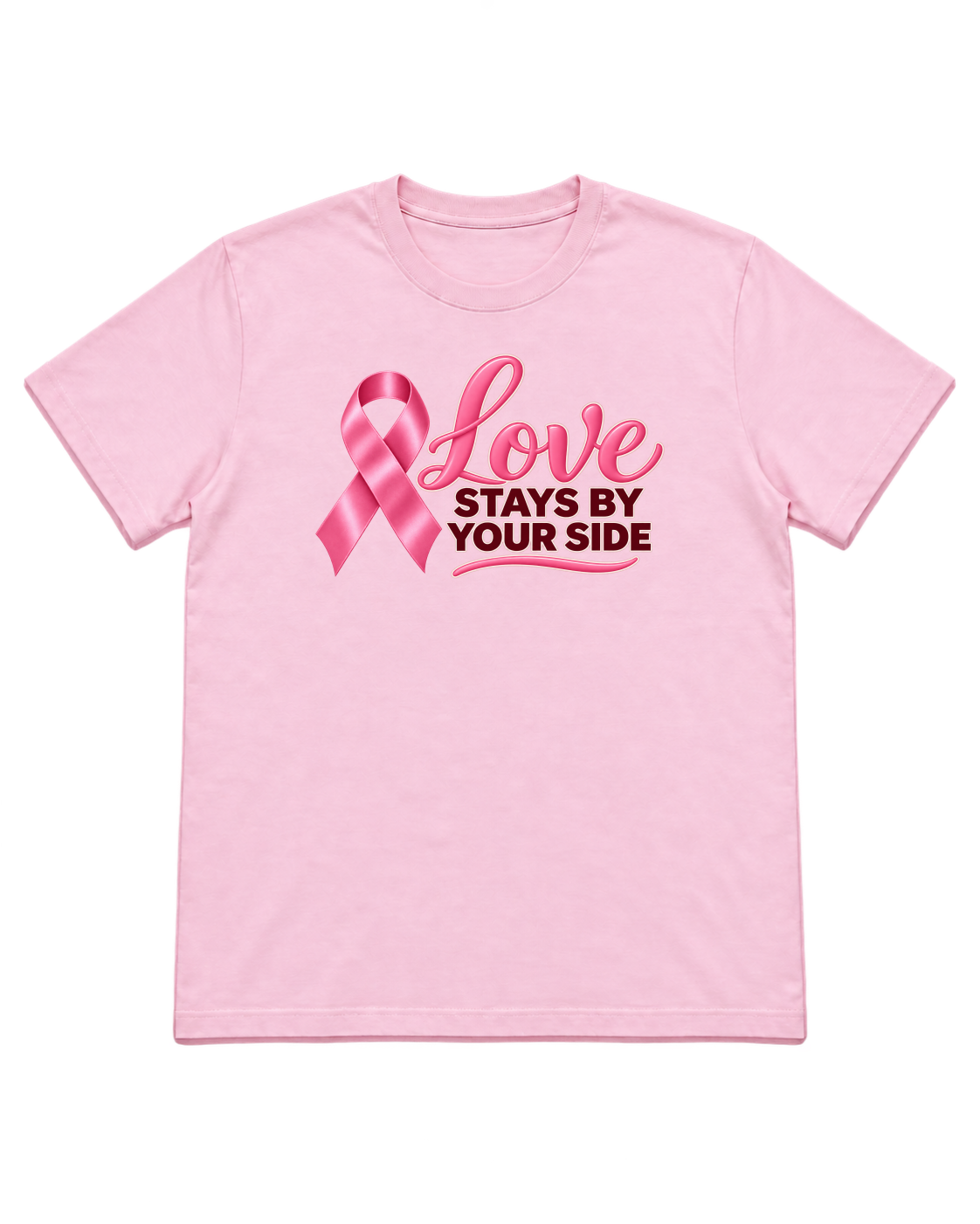 Digital mockup of Love Stays By Your Side on a Light Pink finished graphic shirt