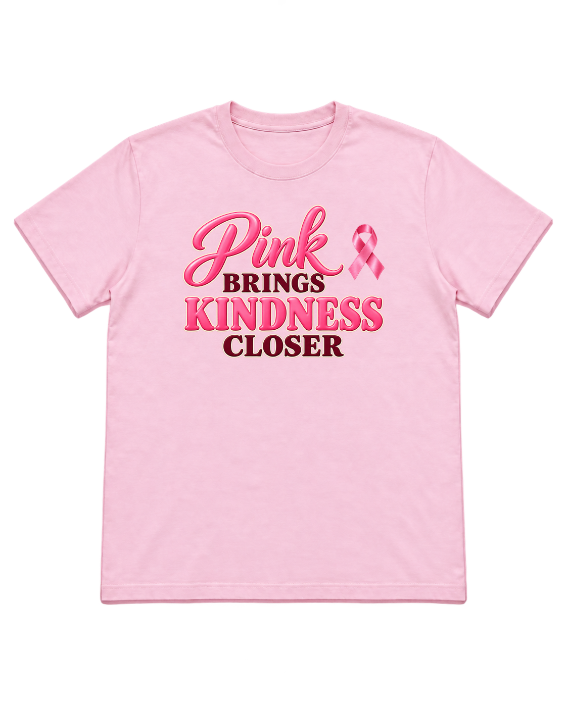 Digital mockup of Pink Brings Kindness Closer on a Light Pink finished graphic shirt