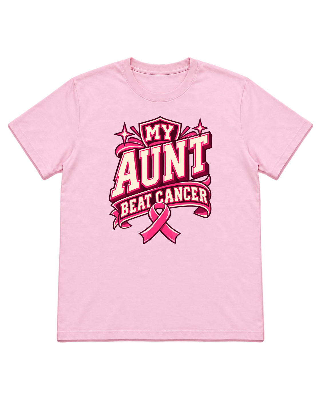 My Aunt Beat Cancer varsity ribbon design on a Light Pink T-shirt — front mockup