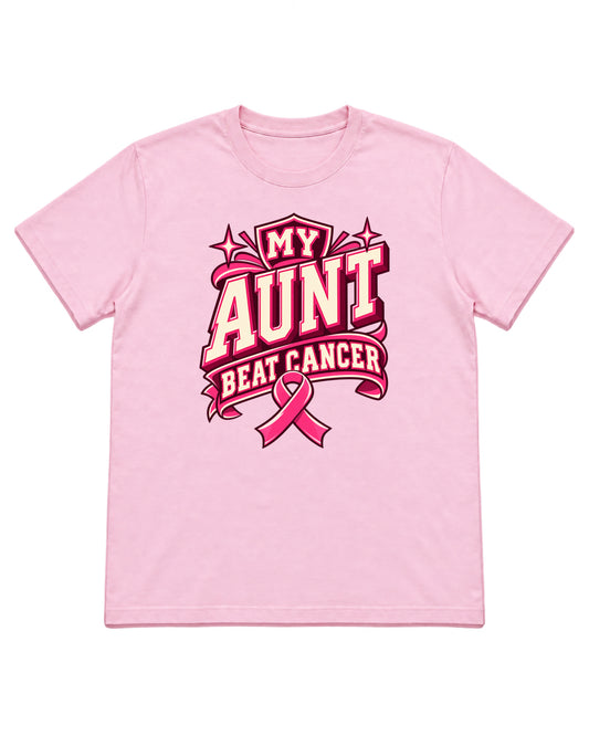 My Aunt Beat Cancer varsity ribbon design on a Light Pink T-shirt — front mockup