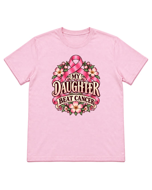 My Daughter Beat Cancer floral ribbon design on a Light Pink T-shirt — front mockup