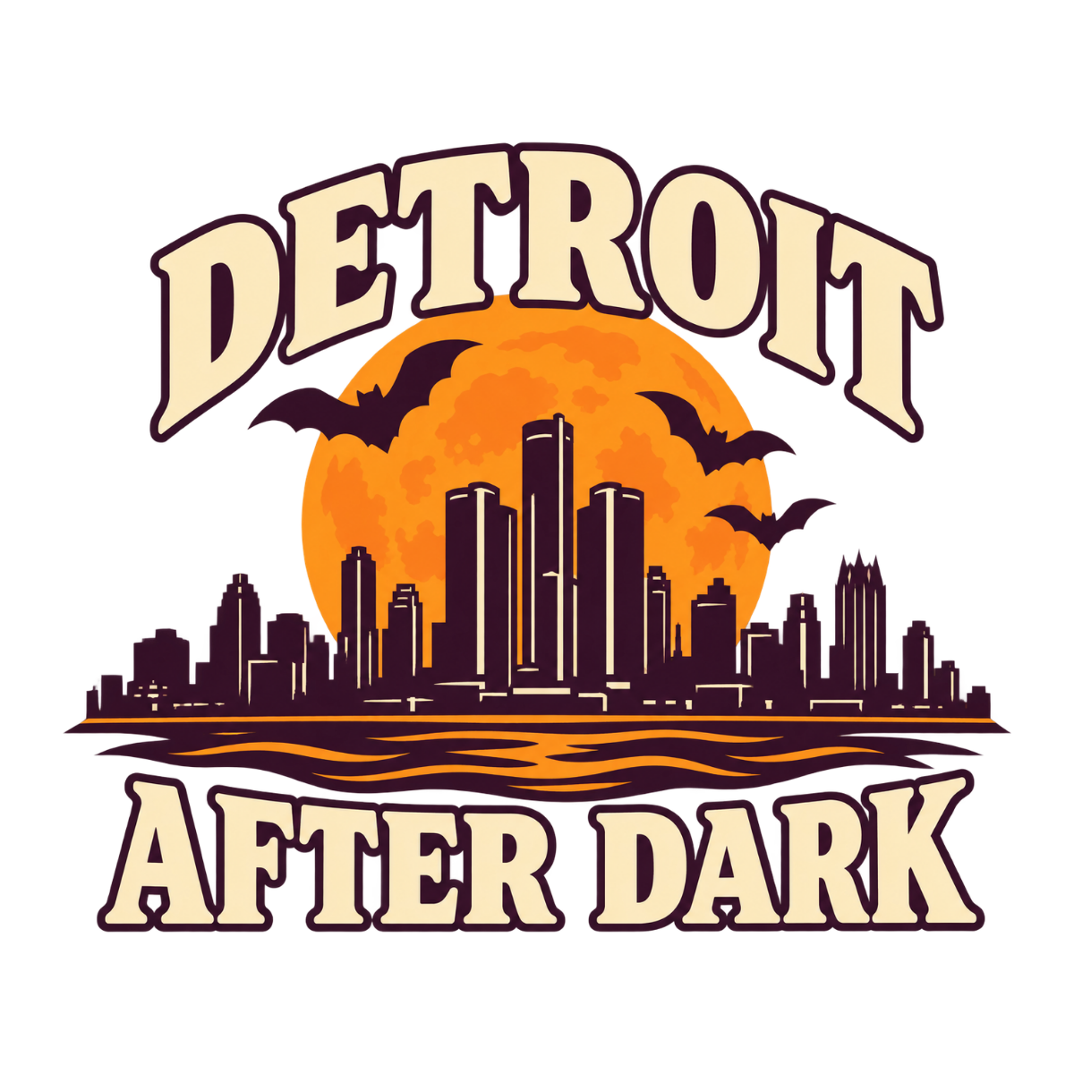 Detroit After Dark physical DTF transfer artwork preview; shirt not included