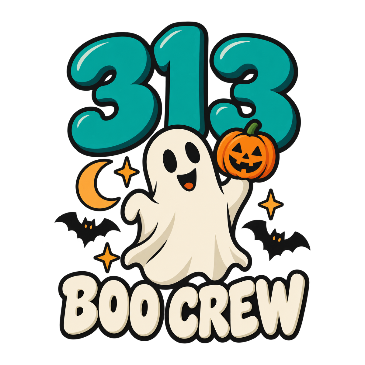 313 Boo Crew physical DTF transfer artwork preview; shirt not included