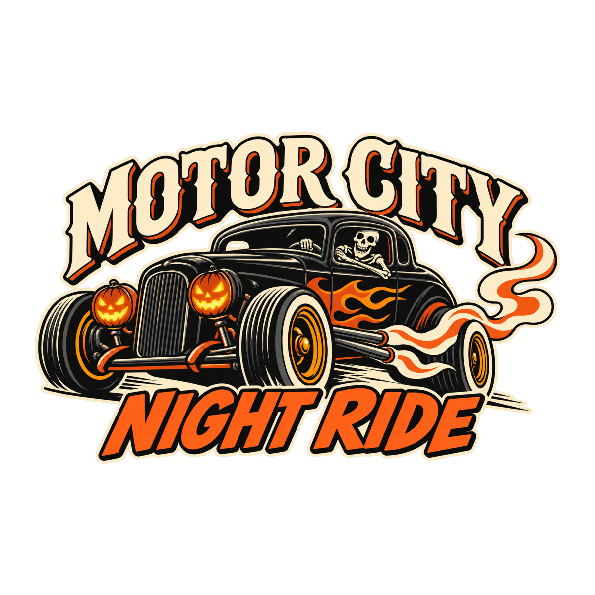 Motor City Night Ride physical DTF transfer artwork preview; shirt not included