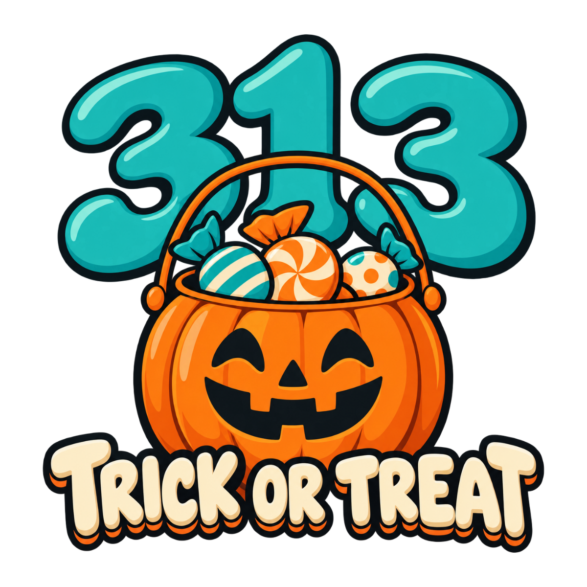 313 Trick Or Treat physical DTF transfer artwork preview; shirt not included