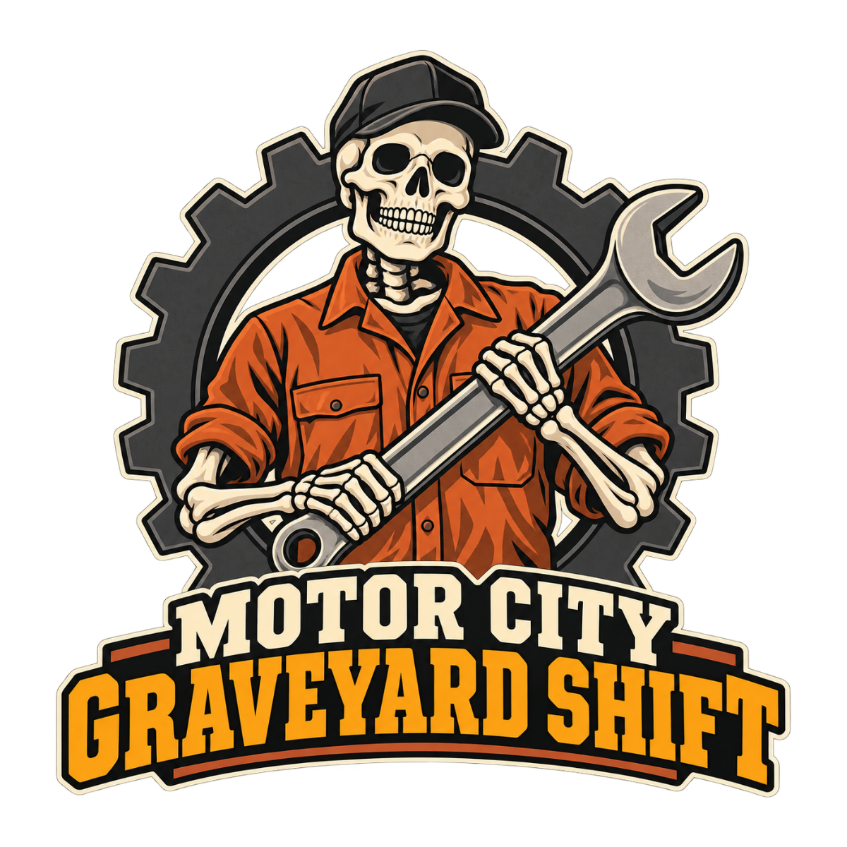 Motor City Graveyard Shift physical DTF transfer artwork preview; shirt not included