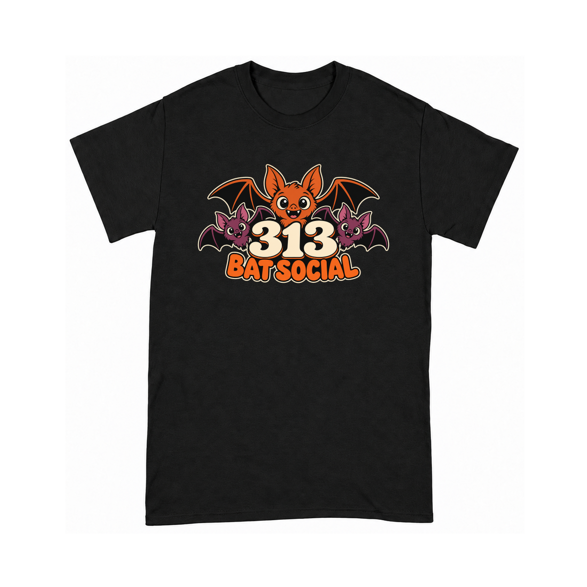 Digital mockup of 313 Bat Social on a Black finished graphic shirt