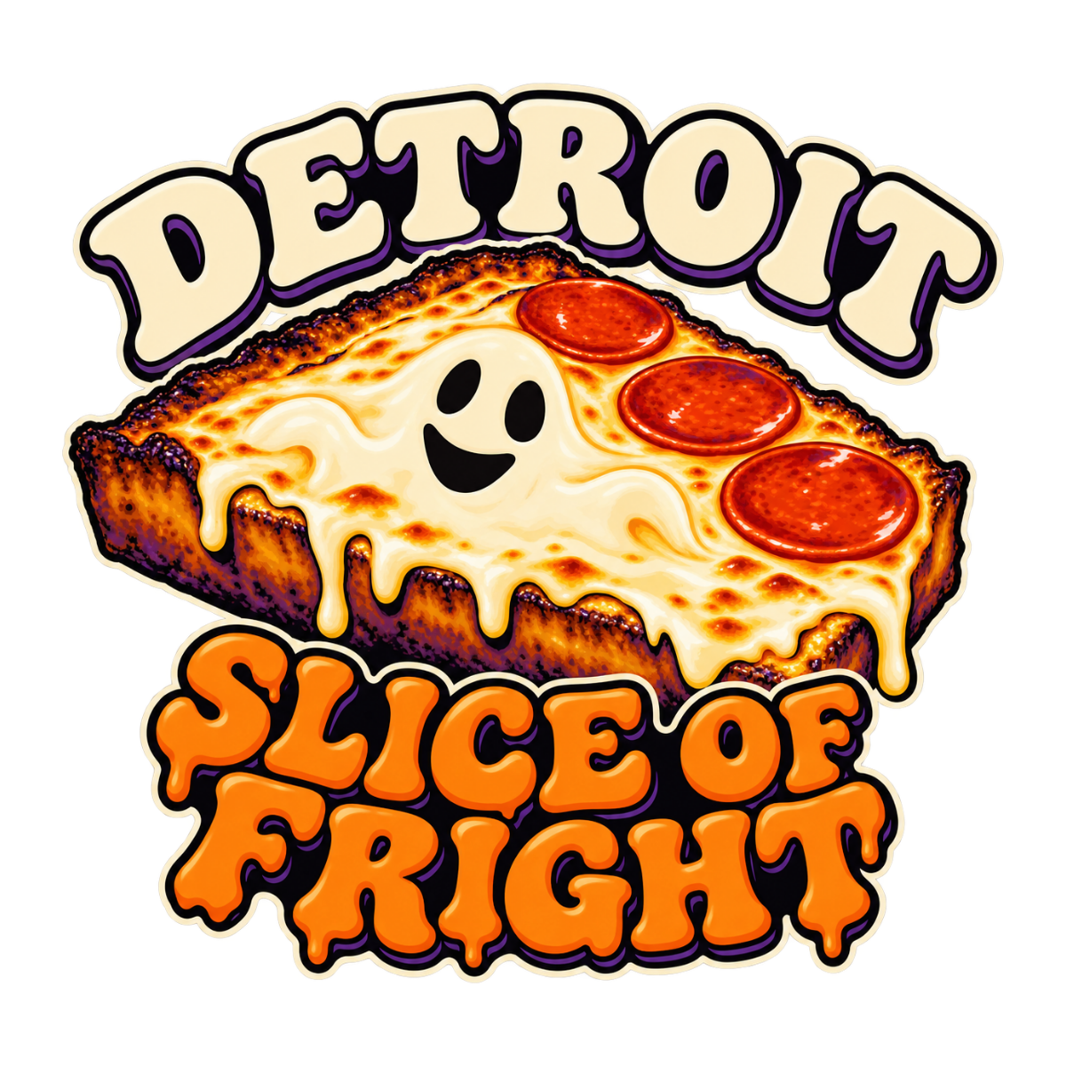 Detroit Slice of Fright physical DTF transfer artwork preview; shirt not included