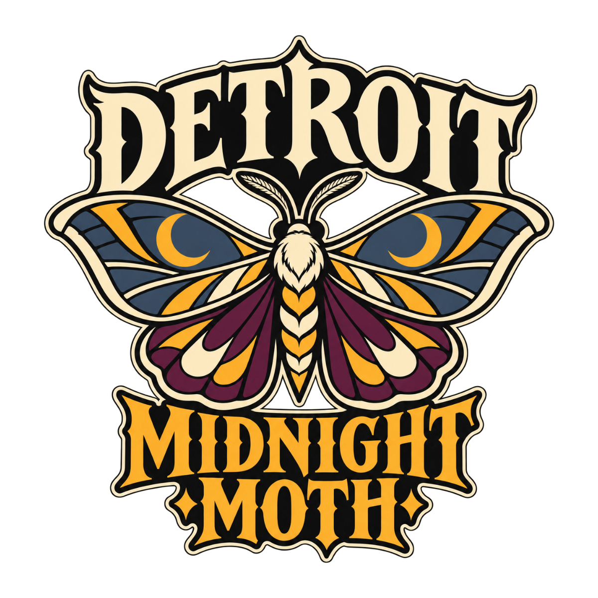 Detroit Midnight Moth physical DTF transfer artwork preview; shirt not included