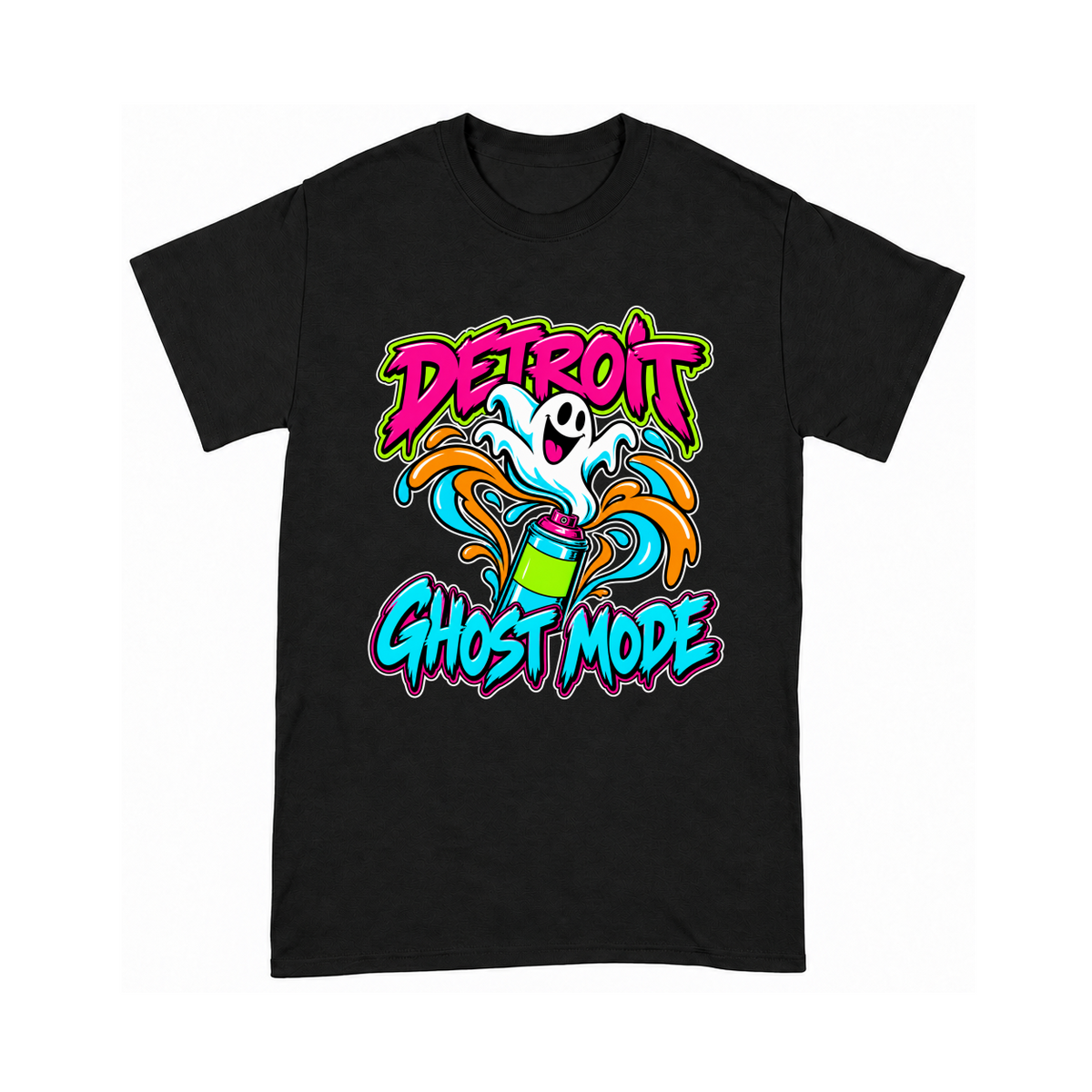 Digital mockup of Detroit Ghost Mode on a Black finished graphic shirt