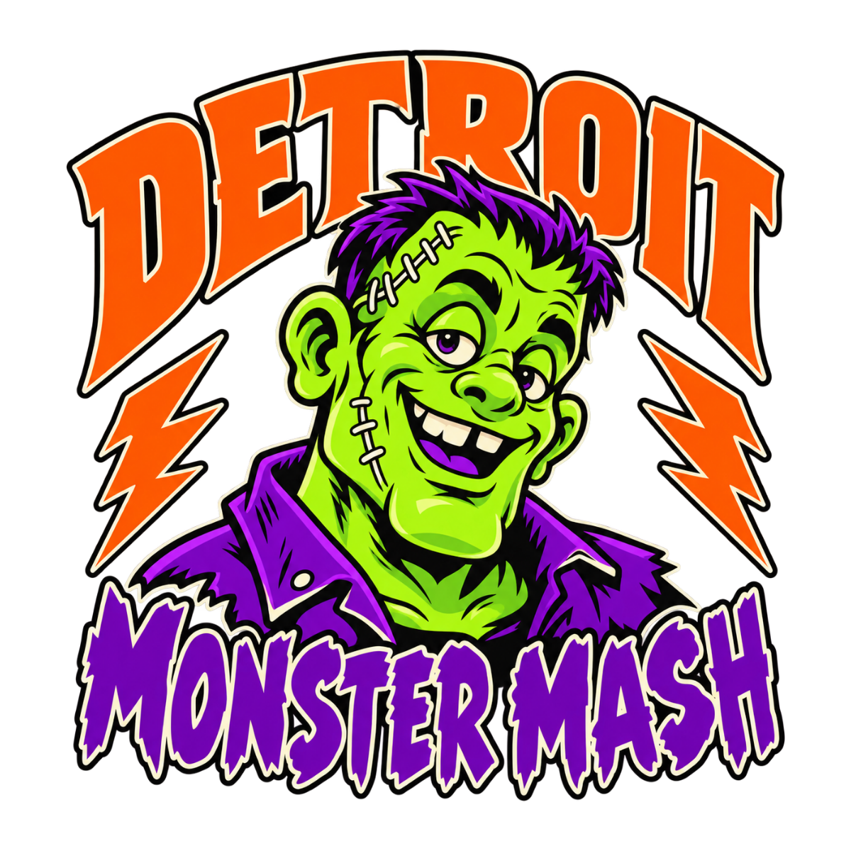 Detroit Monster Mash physical DTF transfer artwork preview; shirt not included