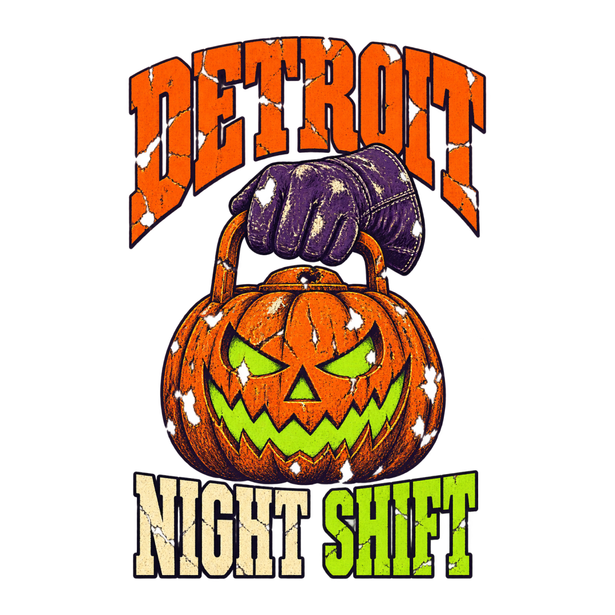 Detroit Night Shift physical DTF transfer artwork preview; shirt not included