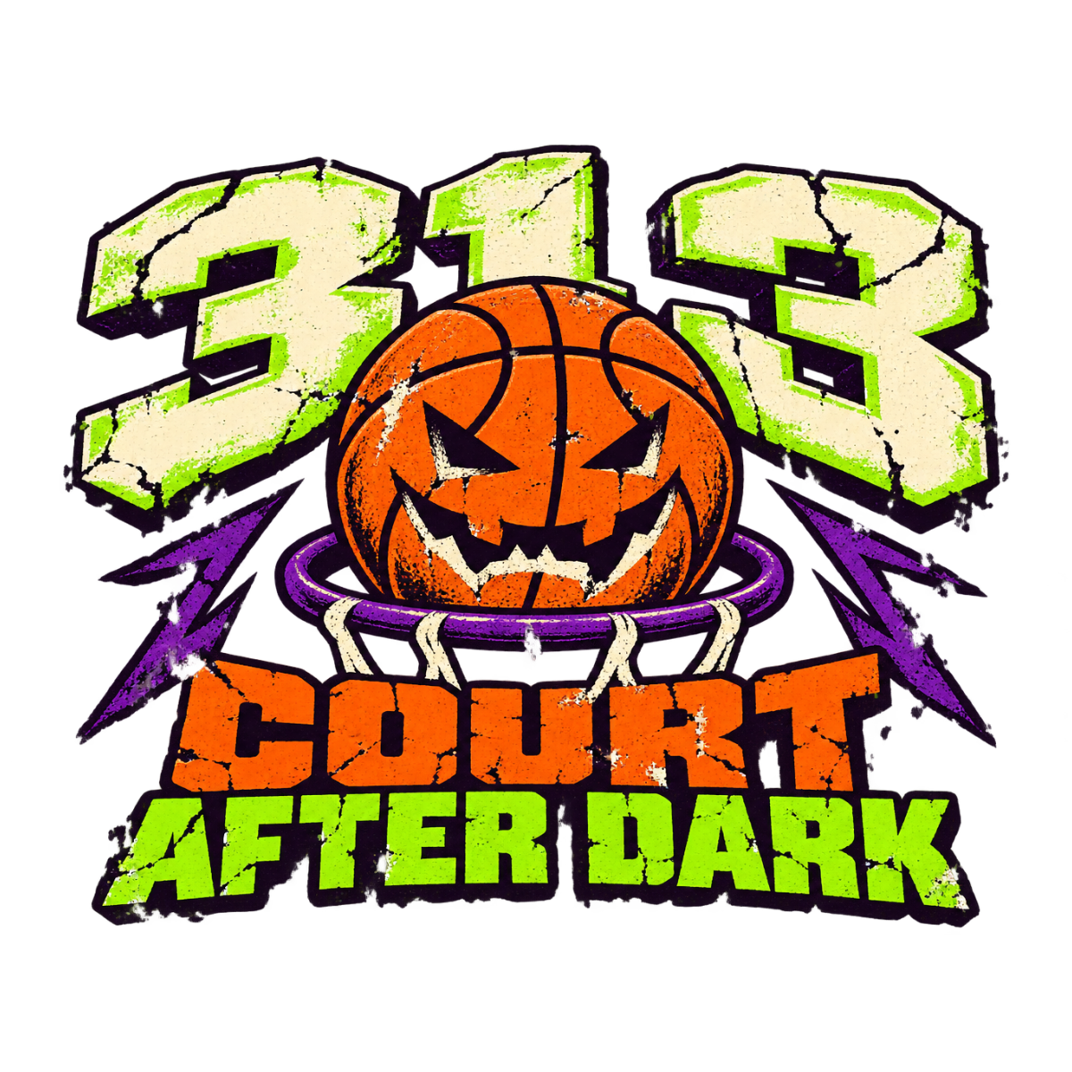 313 Court After Dark physical DTF transfer artwork preview; shirt not included