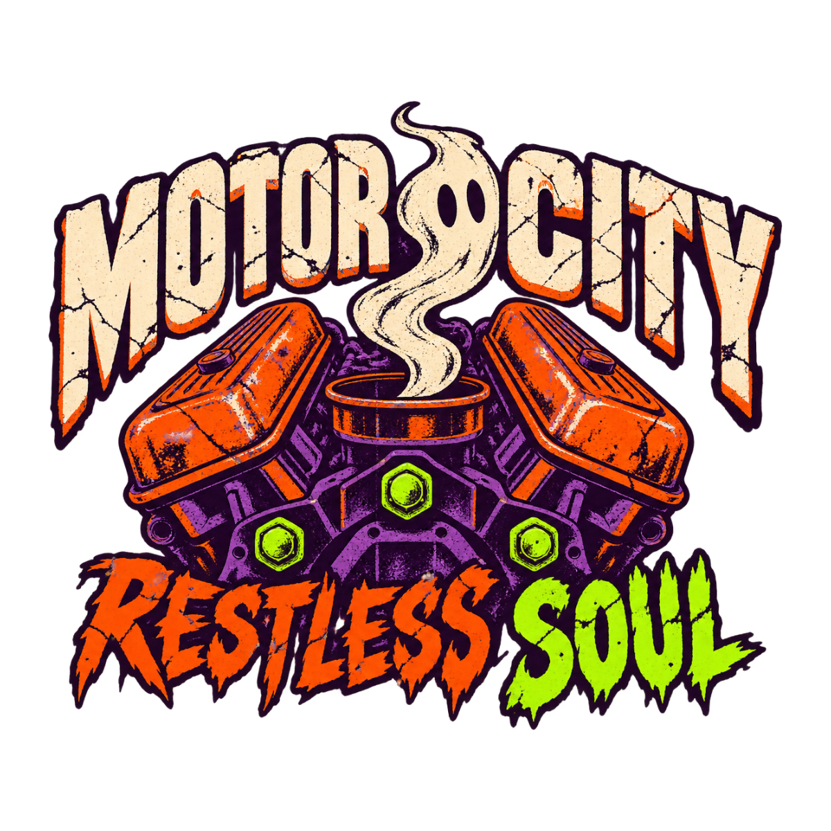 Motor City Restless Soul physical DTF transfer artwork preview; shirt not included