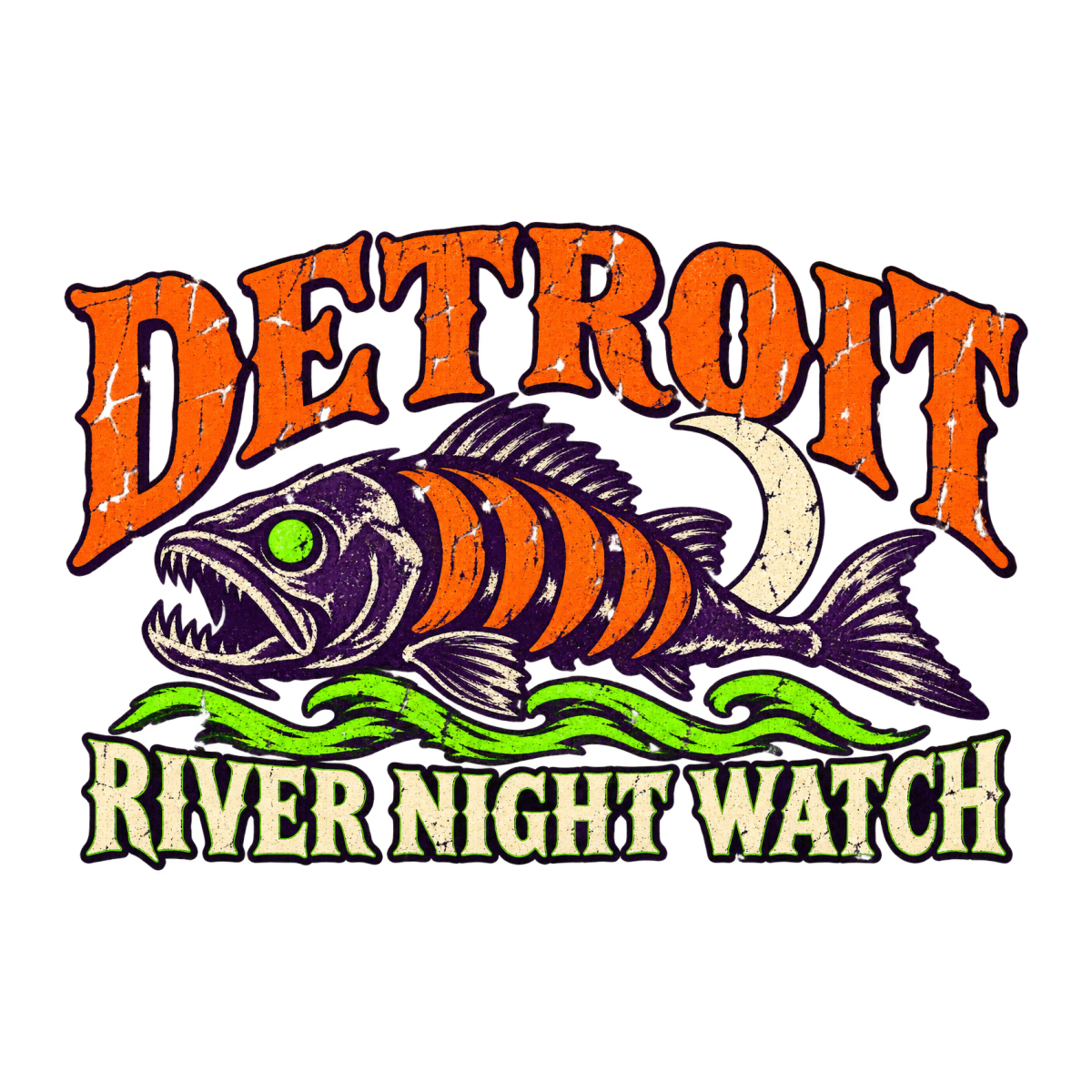 Detroit River Night Watch physical DTF transfer artwork preview; shirt not included