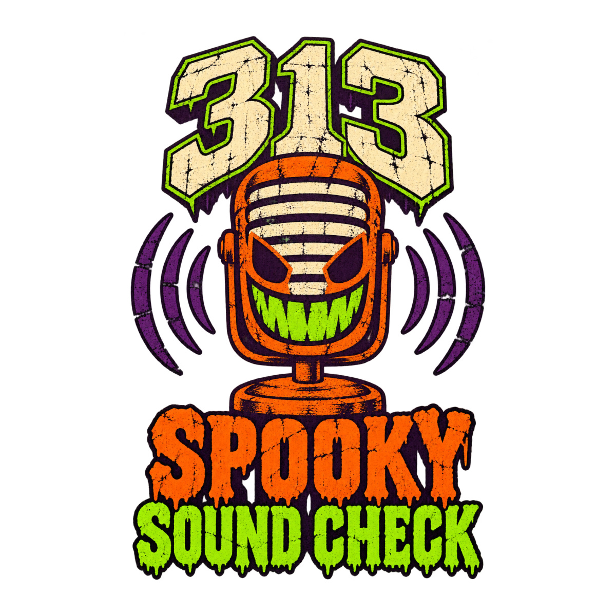 313 Spooky Sound Check physical DTF transfer artwork preview; shirt not included