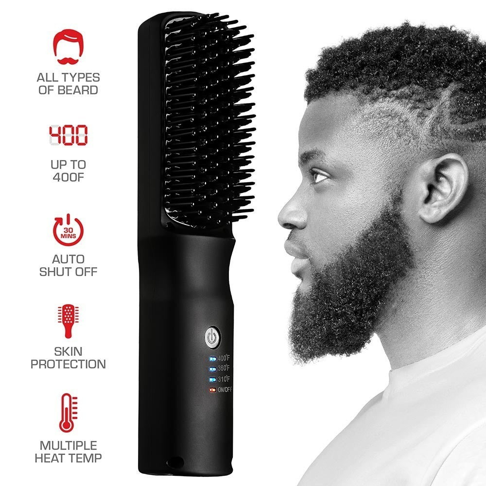 RED by KISS 2-in-1 Ionic Beard & Hair Straightener Brush – Default Title – one retail unit