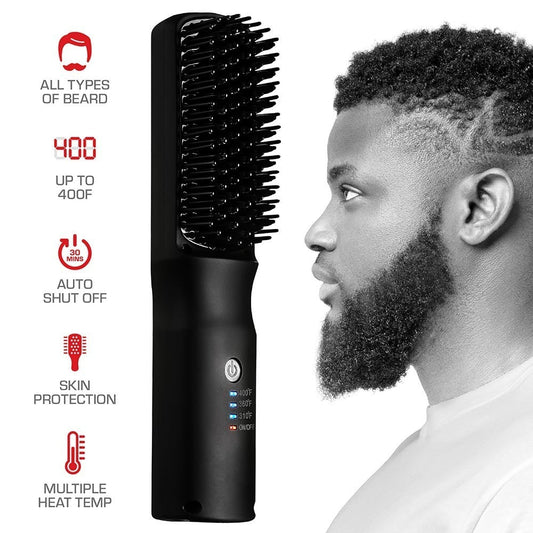 RED by KISS 2-in-1 Ionic Beard & Hair Straightener Brush – Default Title – one retail unit