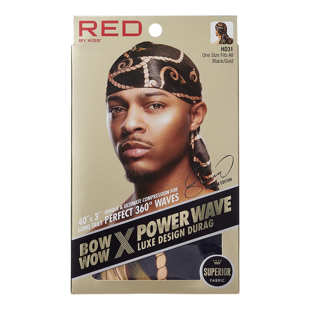RED by KISS BOW WOW X Power Wave Luxe Design Durag – Black & Gold product image