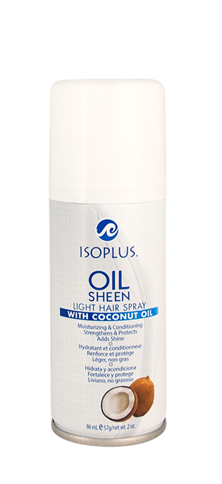 Isoplus Coconut Oil Sheen Light Hair Spray 2 oz can on white background