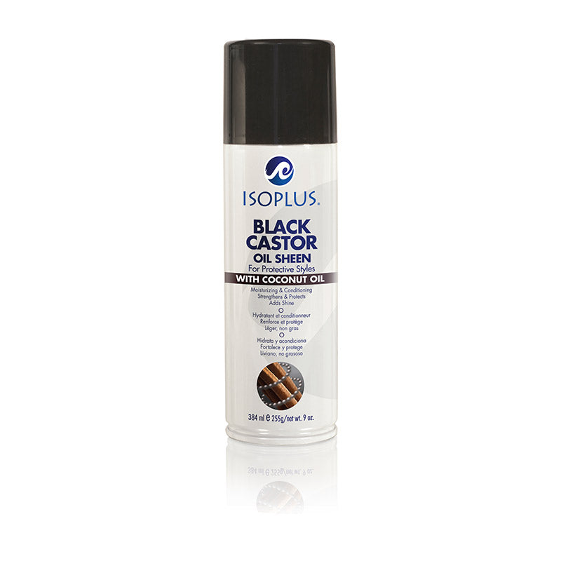 Isoplus Black Castor Oil Sheen with Coconut Oil 9 oz can on white background