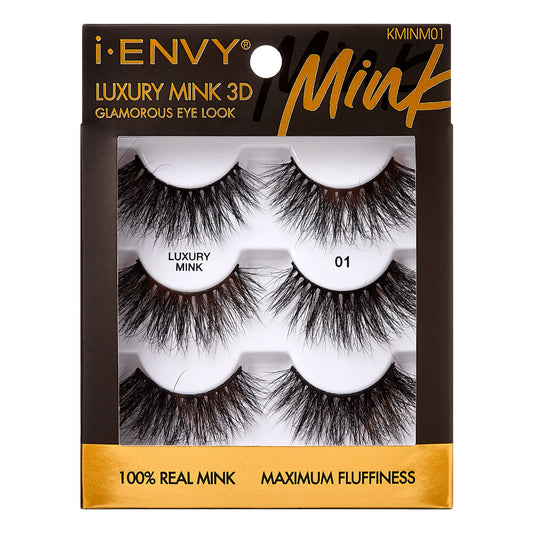 i-ENVY Luxury Mink Strip Lashes – 3-Pair Multi Pack – #01 – one retail package