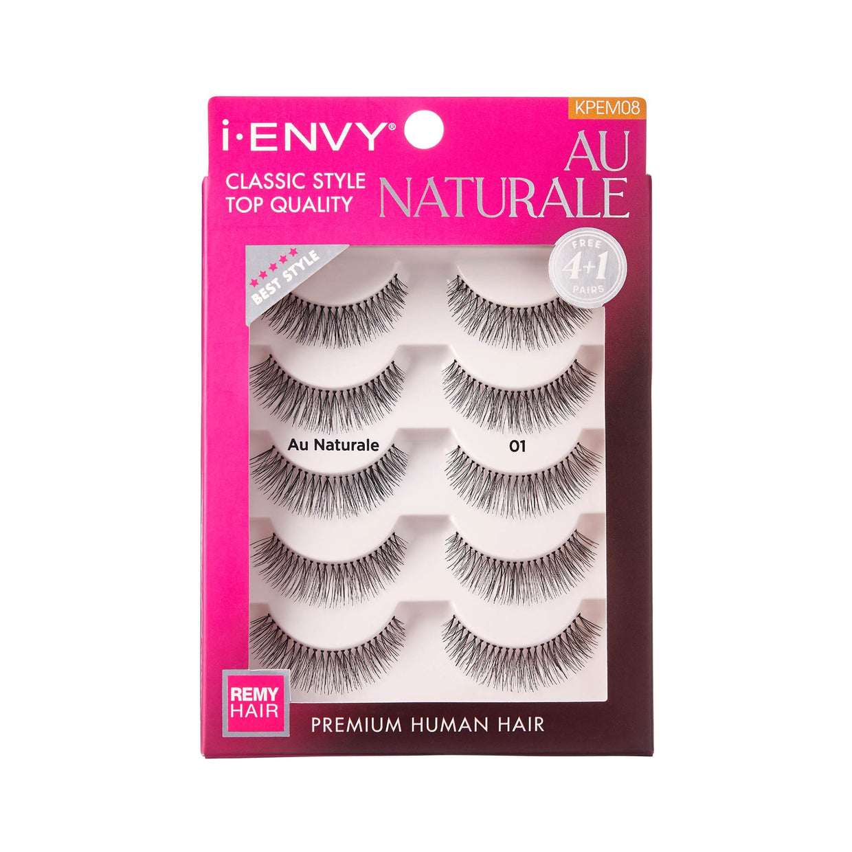 i-ENVY Premium Human Hair Strip Lash Multi Packs – Au Naturale 01 – one five-pair retail pack