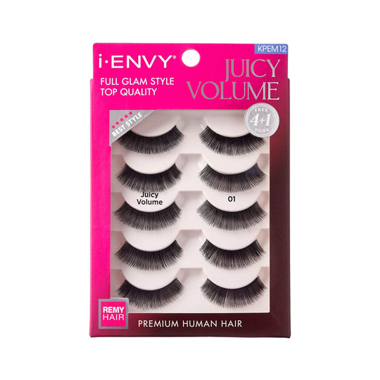i-ENVY Premium Human Hair Strip Lash Multi Packs – Juicy Volume 05 – one five-pair retail pack