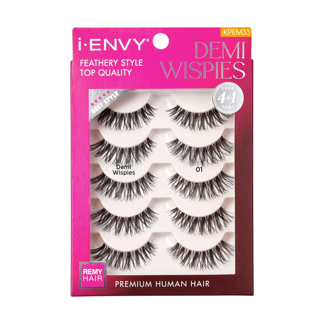 i-ENVY Premium Human Hair Strip Lash Multi Packs – Demi Wispies – one five-pair retail pack