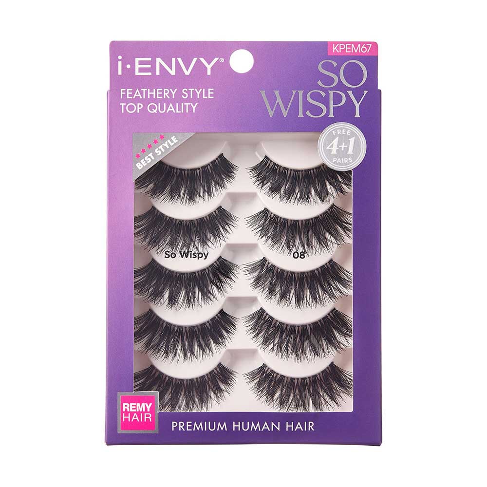 i-ENVY Premium Human Hair Strip Lash Multi Packs – So Wispy 08 – one five-pair retail pack