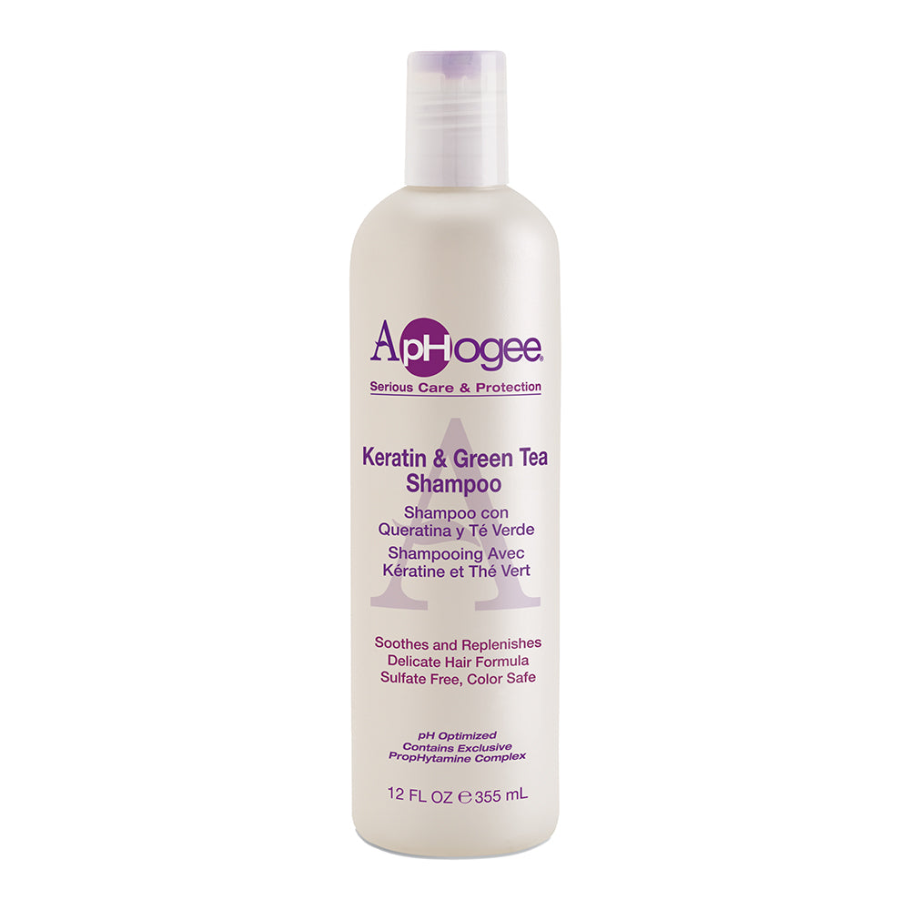 ApHogee Keratin and Green Tea Shampoo 12 oz bottle on white background