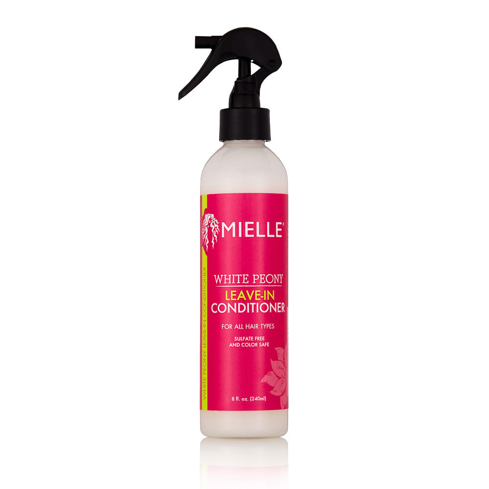 Mielle White Peony Leave-In Conditioner 8 oz spray bottle on white background